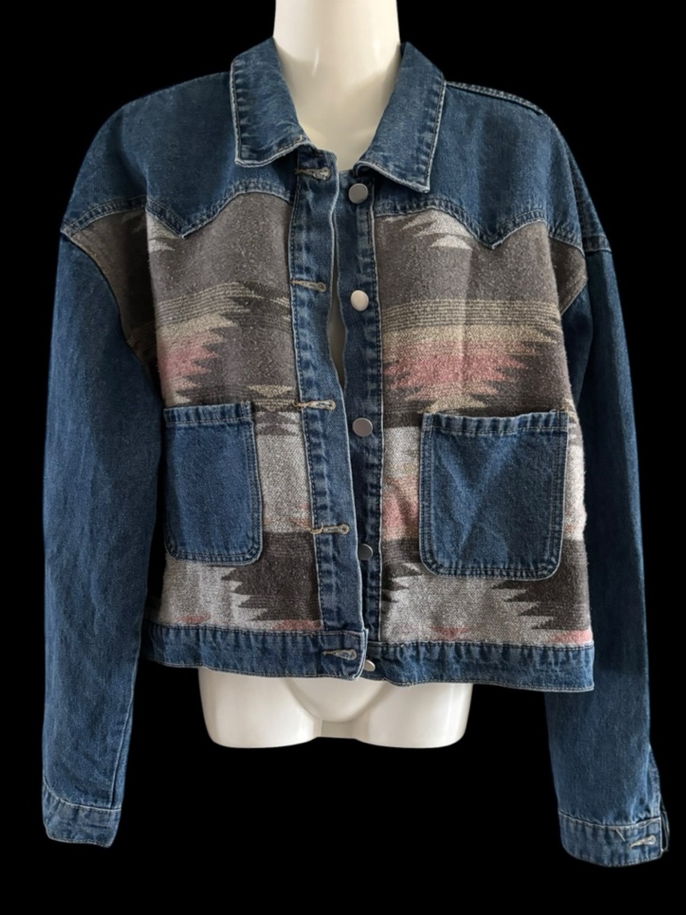 Miss Sparkling Cropped Western Aztec Southwest Cowgirl Jean Jacket Size XL
